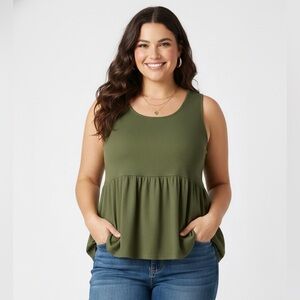 Lane Bryant Forest Green Ribbed Peplum Tank Top